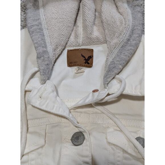 AMERICAN EAGLE WHITE GRAY HOODED JEAN DENIM JACKET SIZE SMALL - Picture 4 of 7